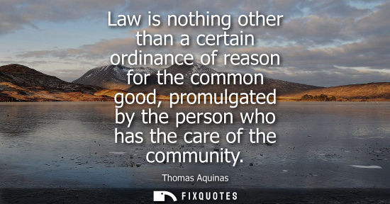Small: Law is nothing other than a certain ordinance of reason for the common good, promulgated by the person who has
