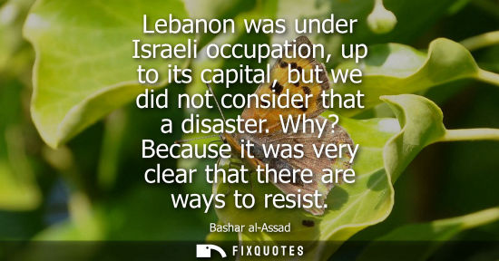 Small: Lebanon was under Israeli occupation, up to its capital, but we did not consider that a disaster. Why? Because