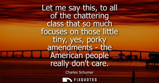 Small: Let me say this, to all of the chattering class that so much focuses on those little tiny, yes, porky a