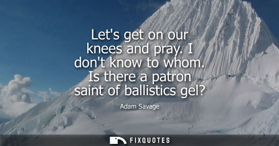 Small: Lets get on our knees and pray. I dont know to whom. Is there a patron saint of ballistics gel?