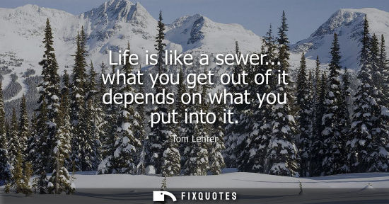Small: Life is like a sewer... what you get out of it depends on what you put into it