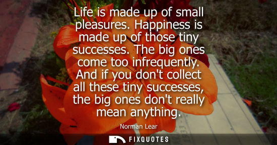 Small: Life is made up of small pleasures. Happiness is made up of those tiny successes. The big ones come too