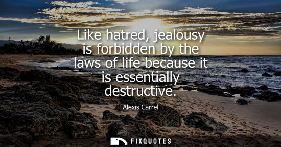 Small: Like hatred, jealousy is forbidden by the laws of life because it is essentially destructive