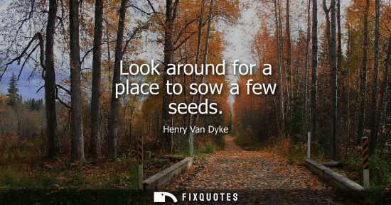 Small: Look around for a place to sow a few seeds
