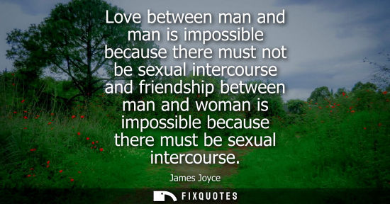 Small: Love between man and man is impossible because there must not be sexual intercourse and friendship between man