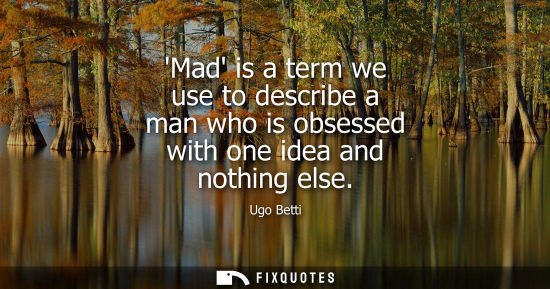 Small: Mad is a term we use to describe a man who is obsessed with one idea and nothing else