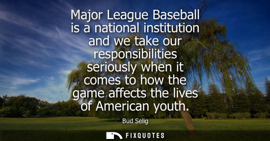 Small: Major League Baseball is a national institution and we take our responsibilities seriously when it come
