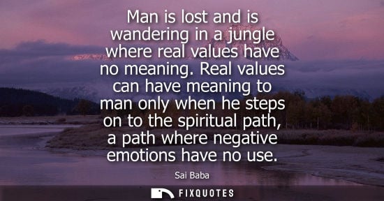 Small: Man is lost and is wandering in a jungle where real values have no meaning. Real values can have meanin