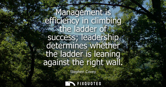 Small: Management is efficiency in climbing the ladder of success leadership determines whether the ladder is leaning