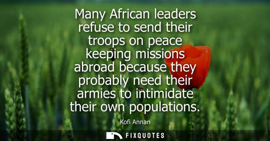 Small: Many African leaders refuse to send their troops on peace keeping missions abroad because they probably