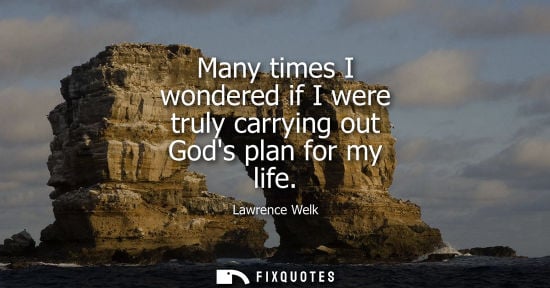 Small: Many times I wondered if I were truly carrying out Gods plan for my life