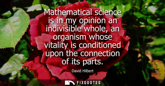 Small: Mathematical science is in my opinion an indivisible whole, an organism whose vitality is conditioned u