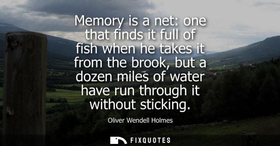 Small: Memory is a net: one that finds it full of fish when he takes it from the brook, but a dozen miles of water ha
