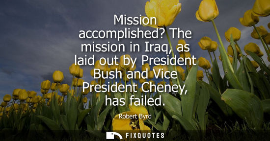 Small: Mission accomplished? The mission in Iraq, as laid out by President Bush and Vice President Cheney, has