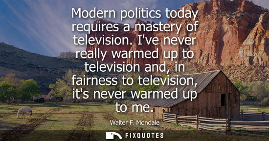 Small: Modern politics today requires a mastery of television. Ive never really warmed up to television and, i
