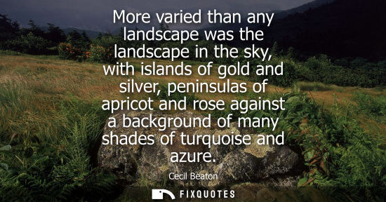 Small: More varied than any landscape was the landscape in the sky, with islands of gold and silver, peninsula