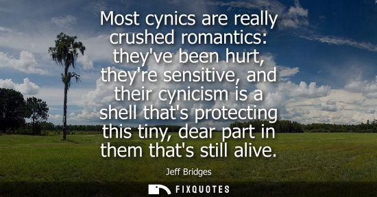 Small: Most cynics are really crushed romantics: theyve been hurt, theyre sensitive, and their cynicism is a s