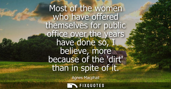 Small: Most of the women who have offered themselves for public office over the years have done so, I believe,