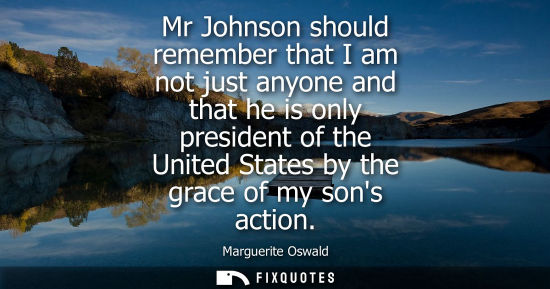 Small: Mr Johnson should remember that I am not just anyone and that he is only president of the United States