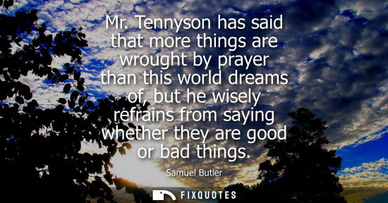 Small: Mr. Tennyson has said that more things are wrought by prayer than this world dreams of, but he wisely r