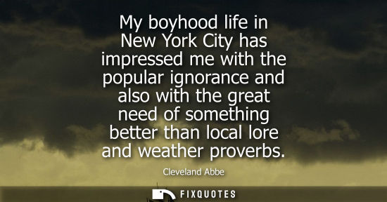 Small: My boyhood life in New York City has impressed me with the popular ignorance and also with the great need of s