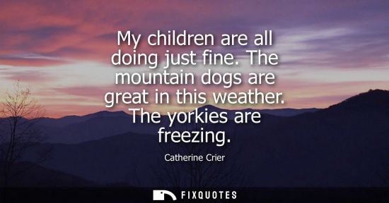 Small: My children are all doing just fine. The mountain dogs are great in this weather. The yorkies are freez