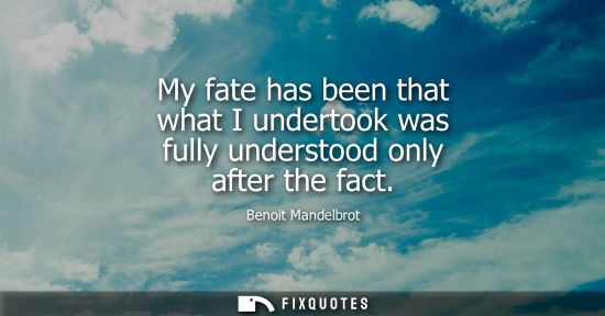 Small: My fate has been that what I undertook was fully understood only after the fact