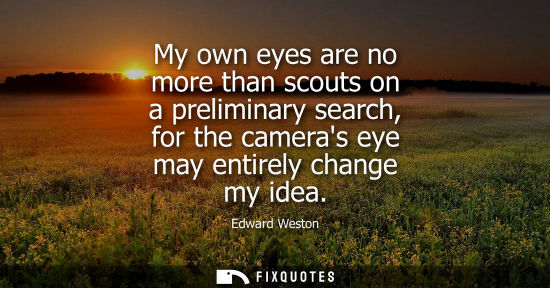 Small: My own eyes are no more than scouts on a preliminary search, for the cameras eye may entirely change my