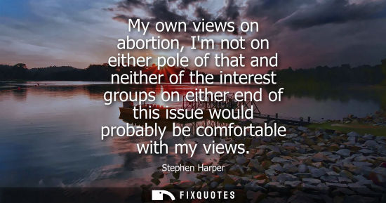 Small: My own views on abortion, Im not on either pole of that and neither of the interest groups on either en