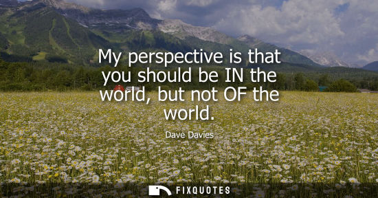Small: My perspective is that you should be IN the world, but not OF the world