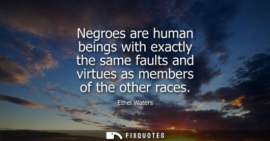 Small: Negroes are human beings with exactly the same faults and virtues as members of the other races