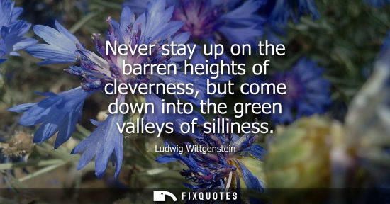 Small: Never stay up on the barren heights of cleverness, but come down into the green valleys of silliness