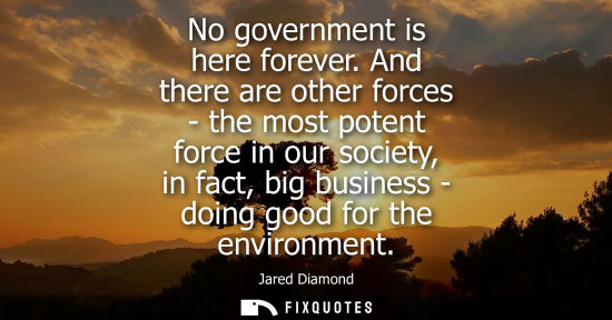 Small: No government is here forever. And there are other forces - the most potent force in our society, in fa