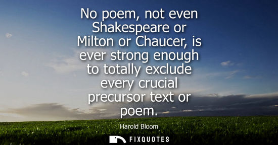 Small: No poem, not even Shakespeare or Milton or Chaucer, is ever strong enough to totally exclude every cruc