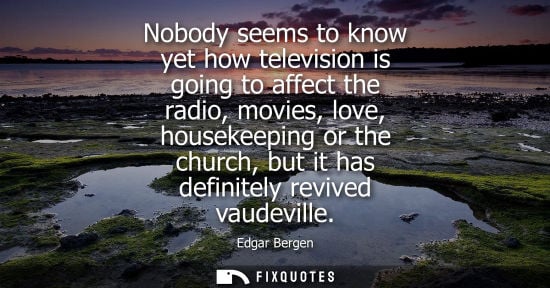 Small: Nobody seems to know yet how television is going to affect the radio, movies, love, housekeeping or the