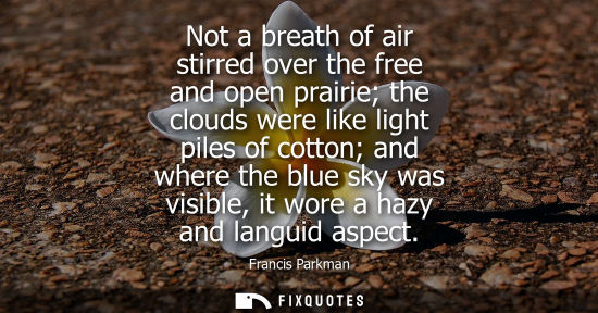 Small: Not a breath of air stirred over the free and open prairie the clouds were like light piles of cotton a