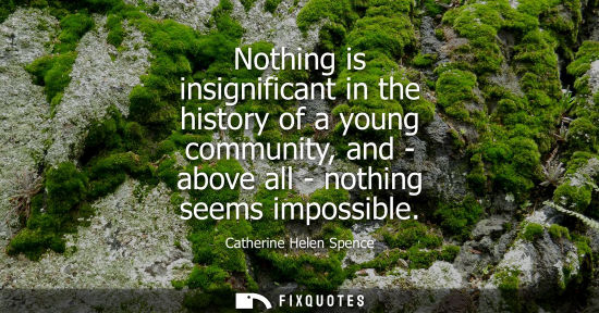Small: Nothing is insignificant in the history of a young community, and - above all - nothing seems impossibl
