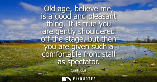 Small: Old age, believe me, is a good and pleasant thing. It is true you are gently shouldered off the stage, 