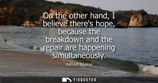 Small: On the other hand, I believe theres hope, because the breakdown and the repair are happening simultaneo