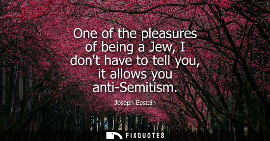 Small: One of the pleasures of being a Jew, I dont have to tell you, it allows you anti-Semitism