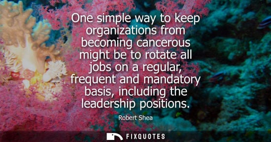 Small: One simple way to keep organizations from becoming cancerous might be to rotate all jobs on a regular, 