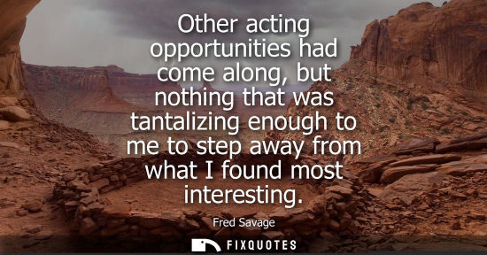 Small: Other acting opportunities had come along, but nothing that was tantalizing enough to me to step away f