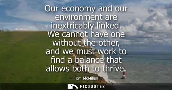 Small: Our economy and our environment are inextricably linked. We cannot have one without the other, and we m