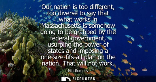 Small: Our nation is too different, too diverse to say that what works in Massachusetts is somehow going to be