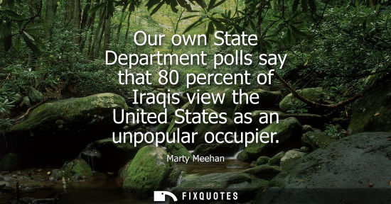 Small: Our own State Department polls say that 80 percent of Iraqis view the United States as an unpopular occ