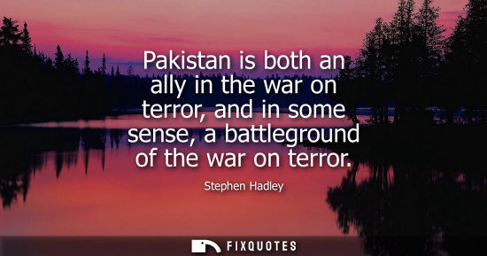 Small: Pakistan is both an ally in the war on terror, and in some sense, a battleground of the war on terror
