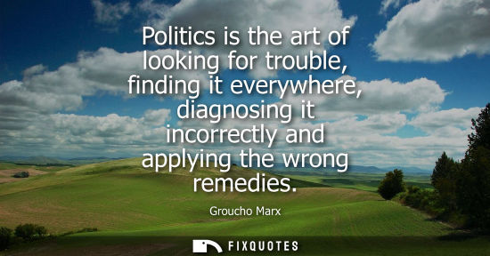 Small: Politics is the art of looking for trouble, finding it everywhere, diagnosing it incorrectly and applying the 