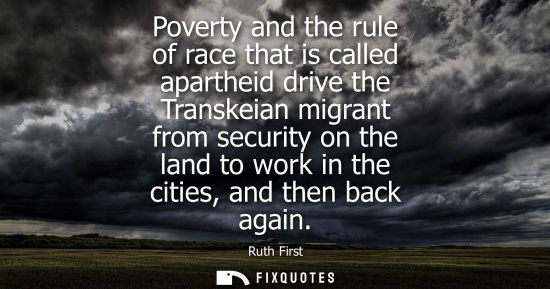 Small: Poverty and the rule of race that is called apartheid drive the Transkeian migrant from security on the