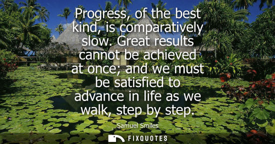 Small: Progress, of the best kind, is comparatively slow. Great results cannot be achieved at once and we must