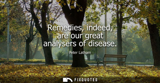 Small: Remedies, indeed, are our great analysers of disease